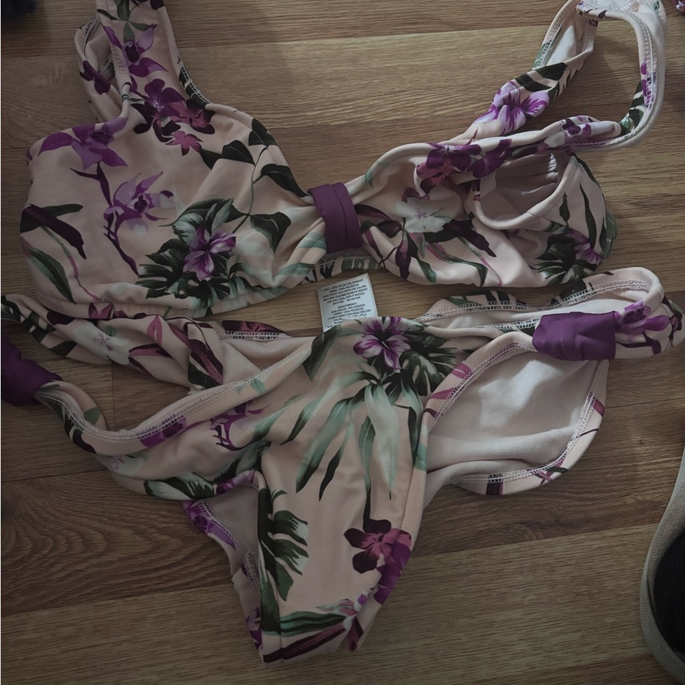 Floral Bikini Set with Purple Accents